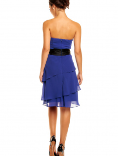 Společenské šaty HS-345_BL s mašlí a sukní s volány modré - MAYAADI