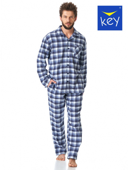 Pánské rozepínací pyžamo MNS 426 B23 dł/r modré - Key