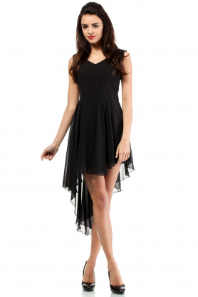 Dámské společenské šaty - mo-200 - s asymetrickou sukní - černé
