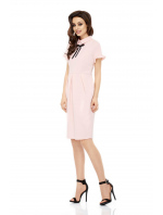 Dámské společenské šaty s límečkem, stužkou a krátkým rukávem růžová - Lemoniade