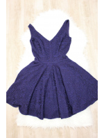 Společenské dámské šaty na ramínka s kolovou sukní tmavě modré - Sherri