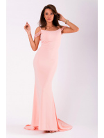 Dámské šaty na ramínka dlouhé s vlečkou růžové - EVA&LOLA