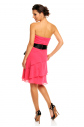 Dámské společenské šaty HS-345 s mašlí a sukní s volány růžové - MAYAADI