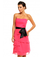 Dámské společenské šaty HS-345 s mašlí a sukní s volány růžové - MAYAADI