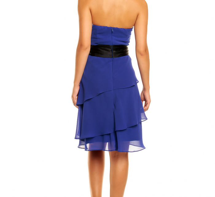 Společenské šaty HS-345_BL s mašlí a sukní s volány modré - MAYAADI