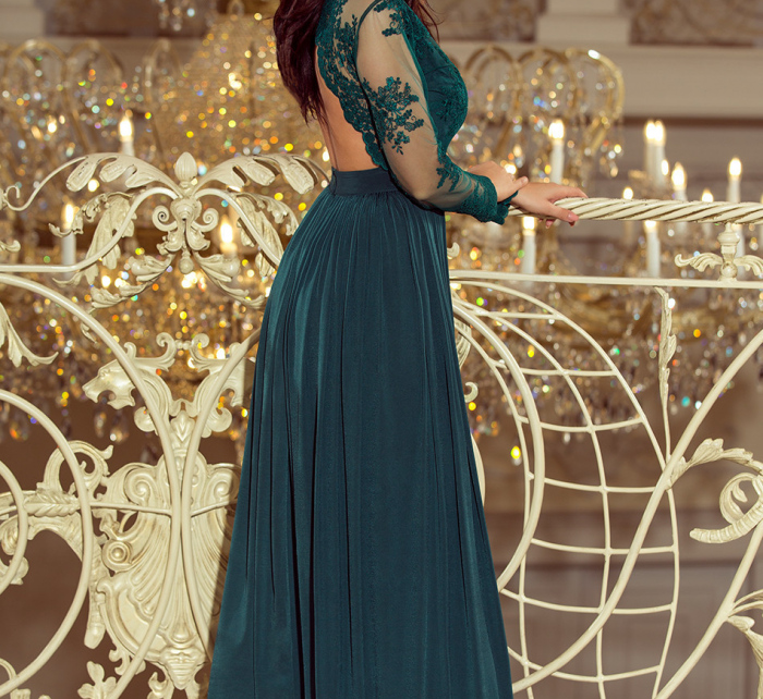 Dámské šaty- 213-1- dlouhé - Smaragdové