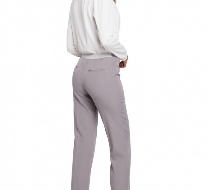 Dámské kalhoty s elastickým pasem K035 Světle šedá - Makover