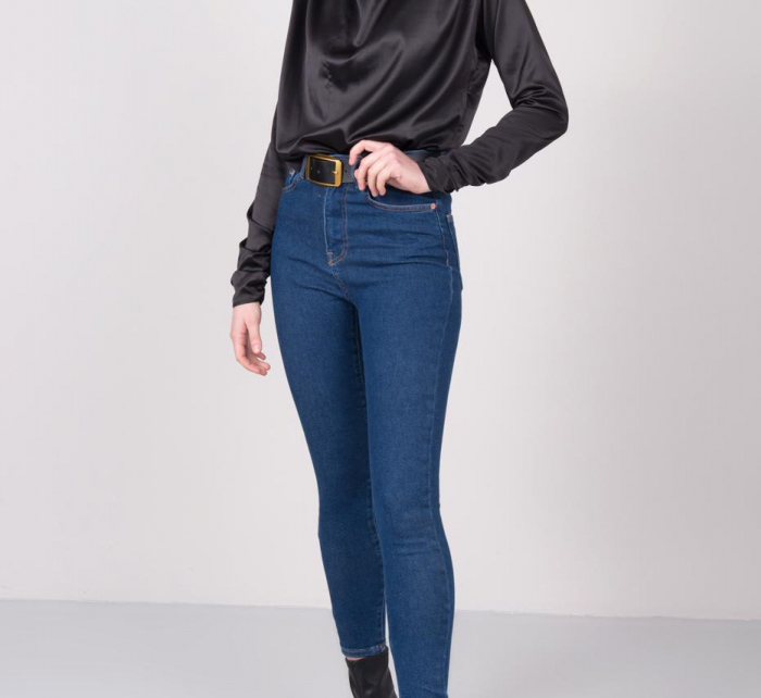 Tmavě modré džínové kalhoty s vysokým pasem - 15676 - BSL