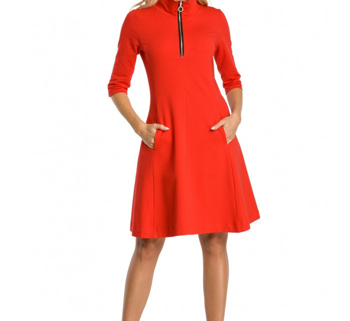 Dámské šaty s límcem na zip M349 - červené - MOE