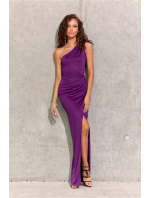 Dámské společenské šaty SUK0274 tmavě fialová třpyt - Roco Fashion