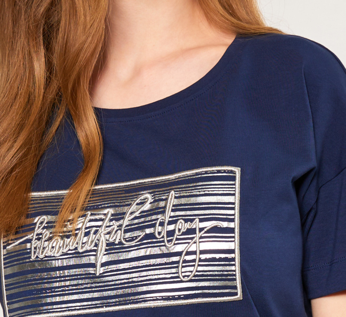 Dámské tričko s ozdobným panelem TSH0083-013 tmavě modrá - Monnari