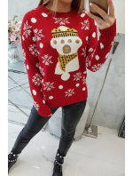 Dámský vánoční svetr s medvídkem červený - Kesi
