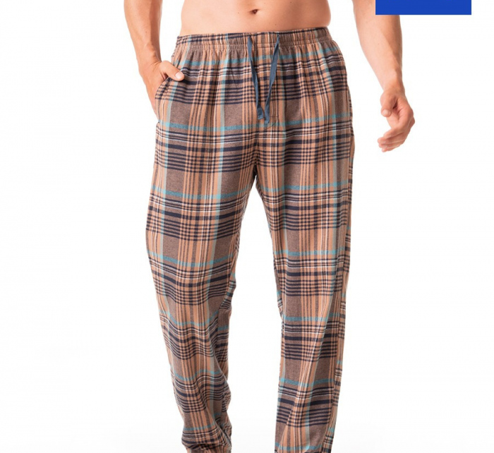 Pánské pyžamové kalhoty MHT 421 B23 hnědé káro - Key