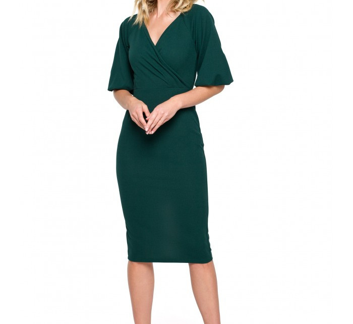 Zavinovací šaty s pouzdrovými rukávy K152 zelené - Makover