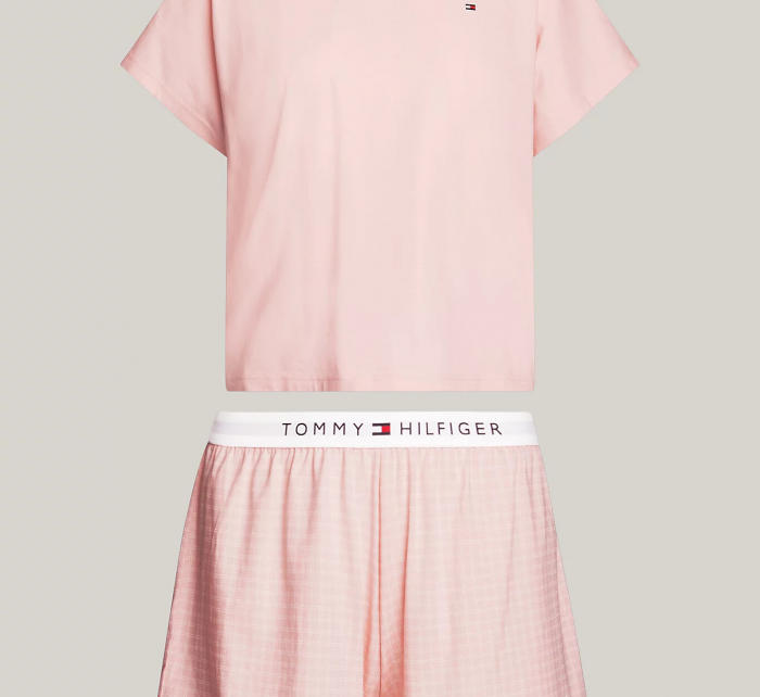 Dámské pyžamo SS JERSEY PJ SET UW0UW05425 0SK sv. růžové - Tommy Hilfiger