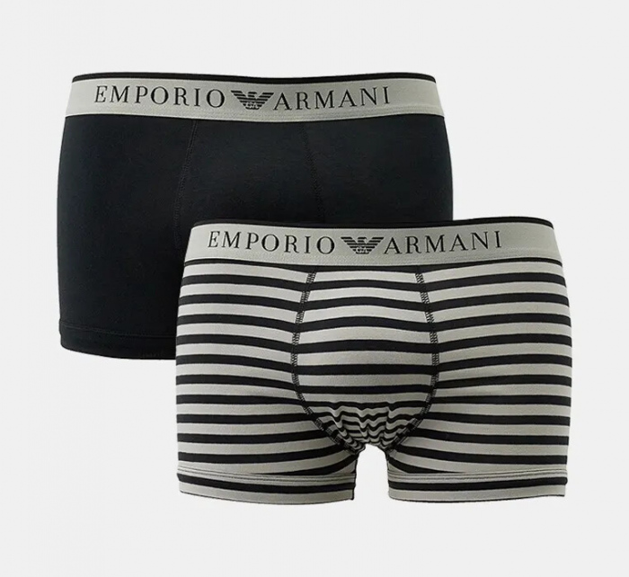 Pánské boxerky 2Pack 111210 4R542 černé/proužek - Emporio Armani